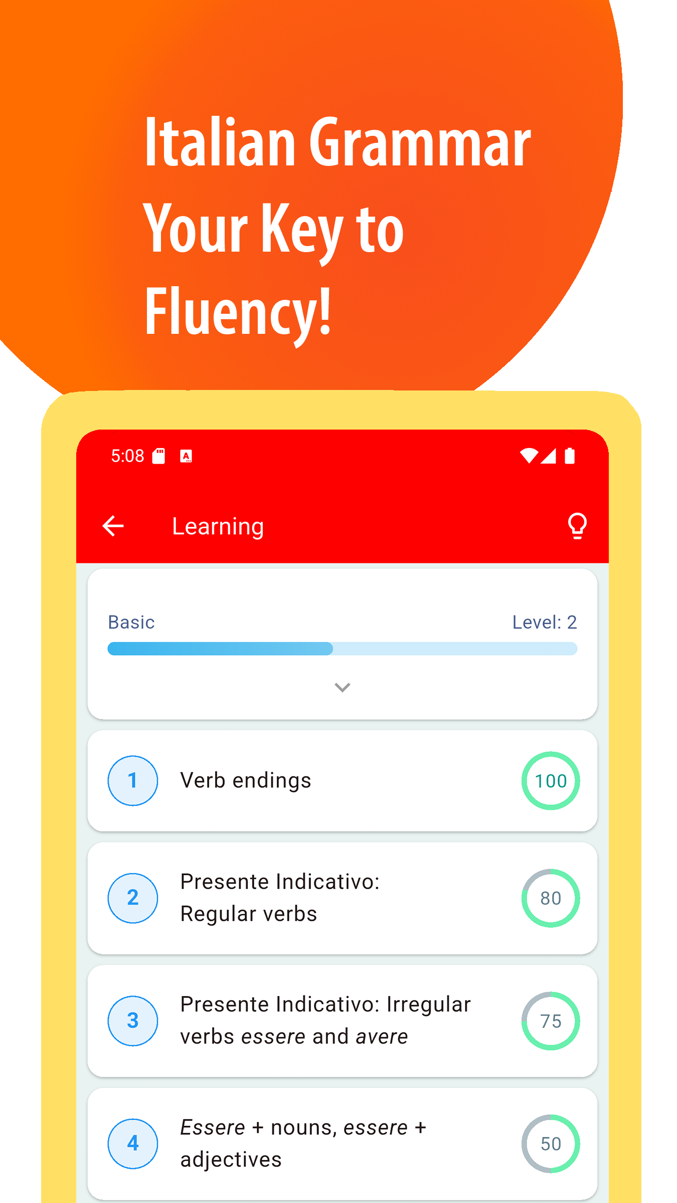 Italian Grammar App Screen 1